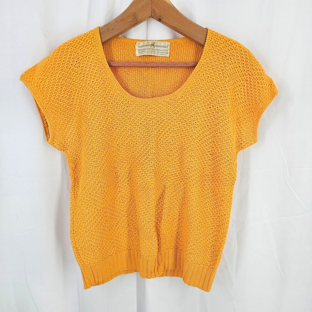 Vtg 70s/80s Peruvian Connection Pima Cotton Knit Sweater Top Orange S/M Handmade